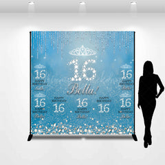 Lofaris Blue Silver Sparkle Custom 16th Birthday Backdrop