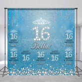 Lofaris Blue Silver Sparkle Custom 16th Birthday Backdrop