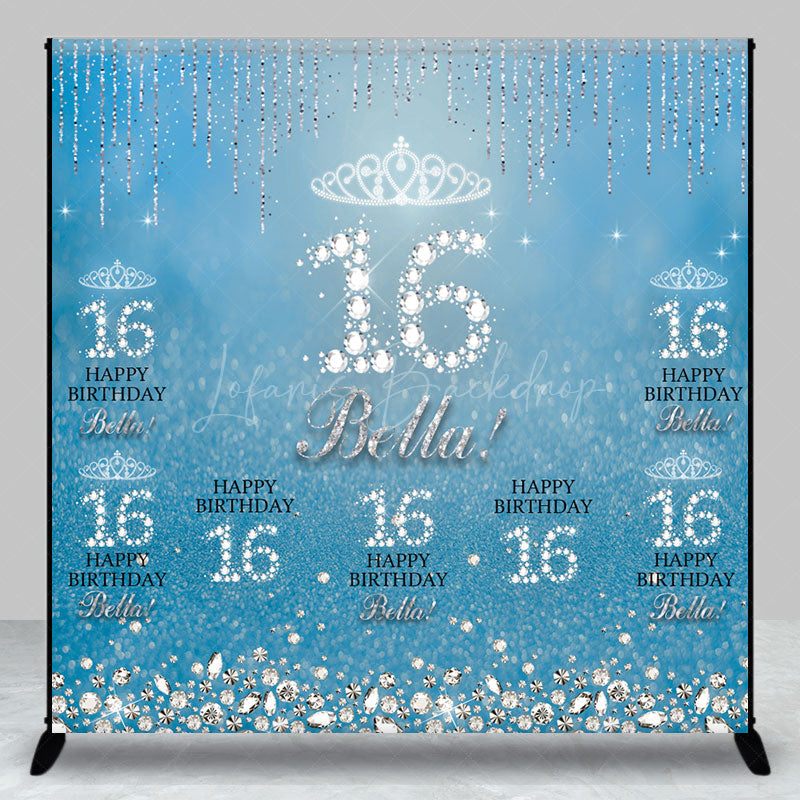 Lofaris Blue Silver Sparkle Custom 16th Birthday Backdrop
