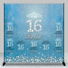 Lofaris Blue Silver Sparkle Custom 16th Birthday Backdrop
