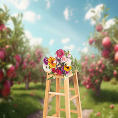 Lofaris Blue Sky Apple Tree Grass Spring Backdrop For Photo