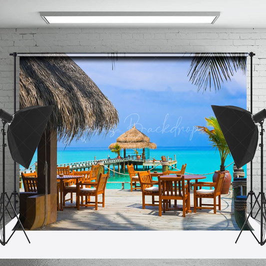 Lofaris Blue Sky Beach Bar Summer Seaside Holiday Backdrop