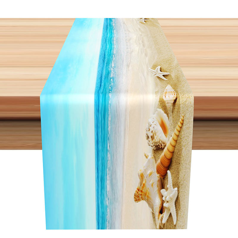 Lofaris Blue Sky Beach Conch Starfish Coastal Table Runner