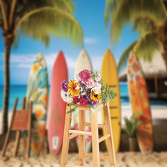 Lofaris Blue Sky Beach Surboards Summer Holiday Backdrop