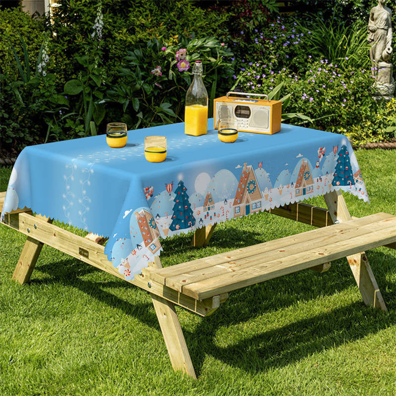 Lofaris Blue Sky Christmas Town Santa Rectangle Tablecloth