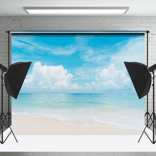 Lofaris Blue Sky Cloud Sandy Beach Summer Photo Backdrop