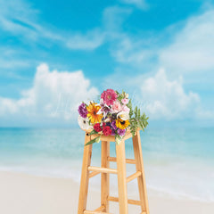 Lofaris Blue Sky Cloud Sandy Beach Summer Photo Backdrop