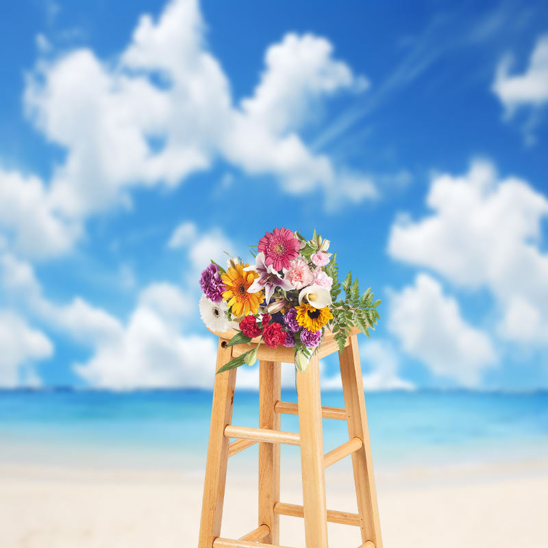 Lofaris Blue Sky Clouds Sea Beach Photography Cloth Backdrop