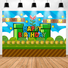 Lofaris Blue Sky Coin Green Game Level Boy Birthday Backdrop