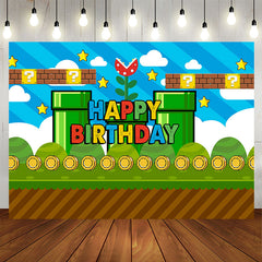 Lofaris Blue Sky Coin Green Game Level Boy Birthday Backdrop