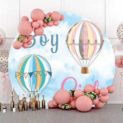 Lofaris Blue Sky Hot Air Balloon Circle Gender Reveal Backdrop