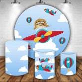 Lofaris Blue Sky Plane Baby Pilot Birthday Backdrop Kit For Boy