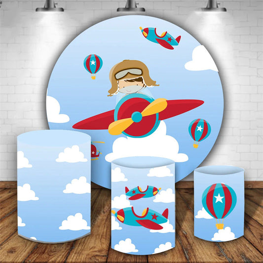 Lofaris Blue Sky Plane Baby Pilot Birthday Backdrop Kit For Boy