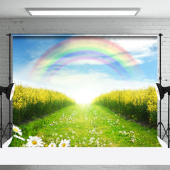 Lofaris Blue Sky Rainbow Yellow Floral Field Spring Backdrop