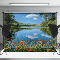 Lofaris Blue Sky River Meadow Spring Wonderland Backdrop