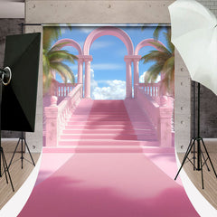 Lofaris Blue Sky Tree Pink Arch Stairs Architecture Backdrop