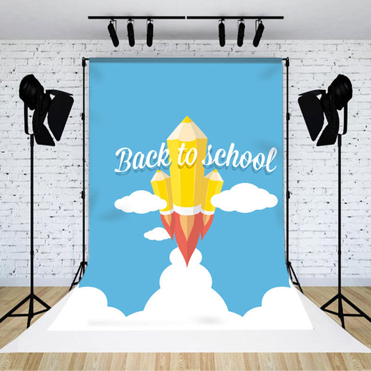 Lofaris Blue Sky White Cloud Rocket Back To School Backdrop