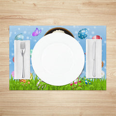 Lofaris Blue Sky White Rabbit Floral Eggs Set Of 4 Placemats