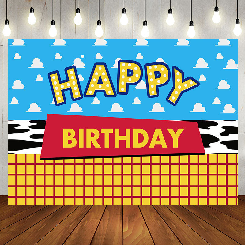 Lofaris Blue Sky Yellow Cartoon Happy Birthday Backdrop