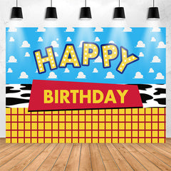 Lofaris Blue Sky Yellow Cartoon Happy Birthday Backdrop