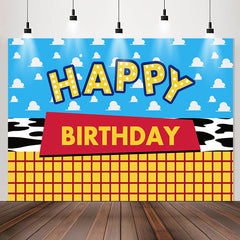 Lofaris Blue Sky Yellow Cartoon Happy Birthday Backdrop