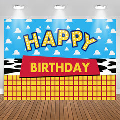 Lofaris Blue Sky Yellow Cartoon Happy Birthday Backdrop