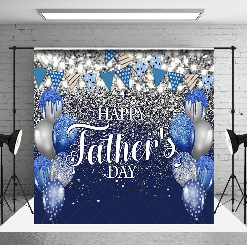 Lofaris Blue Sliver Balloon Glitter Falg Fathers Day Backdrop