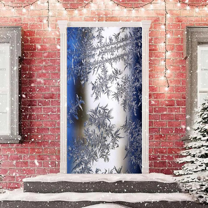 Lofaris Blue Sliver Snowflake Simple Christmas Door Cover