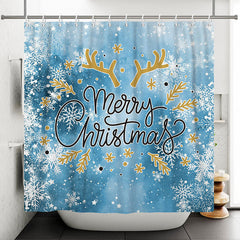 Lofaris Blue Snowflake Antler Merry Christmas Shower Curtain