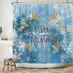 Lofaris Blue Snowflake Antler Merry Christmas Shower Curtain