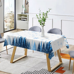Lofaris Blue Snowflake Pine Tree Forest White Dining Tablecloth