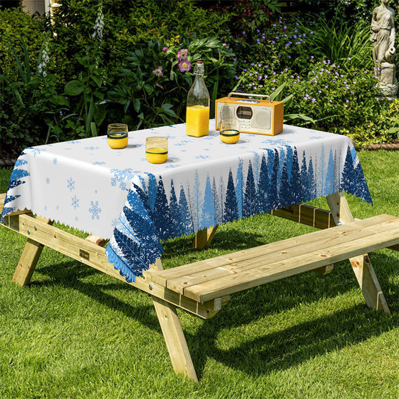 Lofaris Blue Snowflake Pine Tree Forest White Dining Tablecloth
