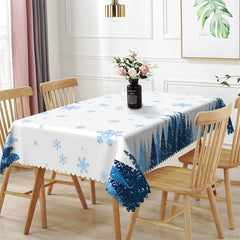 Lofaris Blue Snowflake Pine Tree Forest White Dining Tablecloth