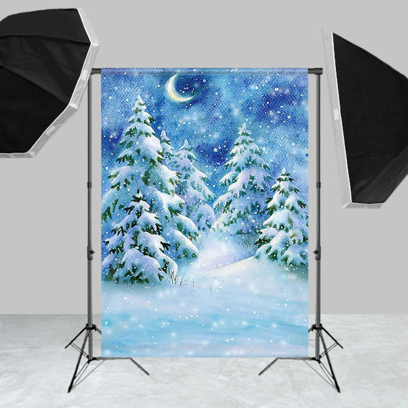 Lofaris Blue Snowy Night Trees Painting Winter Backdrops