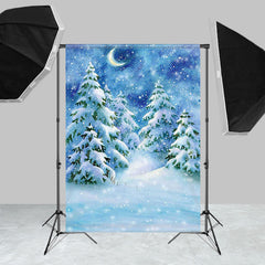 Lofaris Blue Snowy Night Trees Painting Winter Backdrops