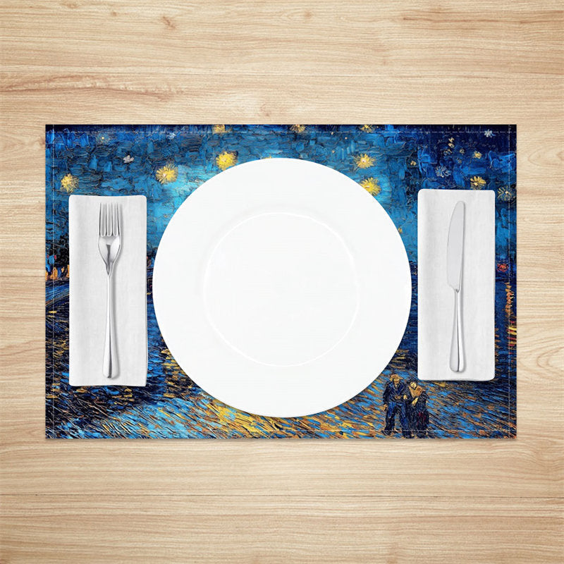 Lofaris Blue Starry Night River Abstract Set Of 4 Placemats