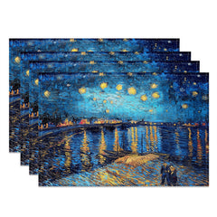 Lofaris Blue Starry Night River Abstract Set Of 4 Placemats