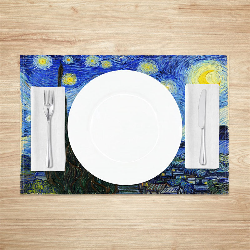 Lofaris Blue Starry Sky Moon Abstract Set Of 4 Placemats