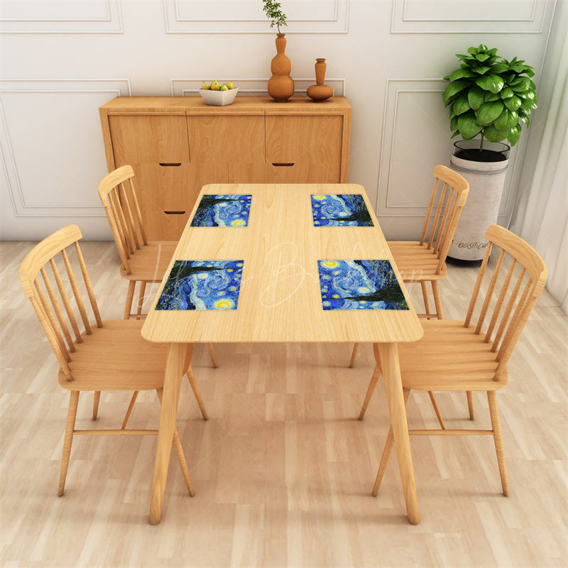 Lofaris Blue Starry Sky Moon Abstract Set Of 4 Placemats