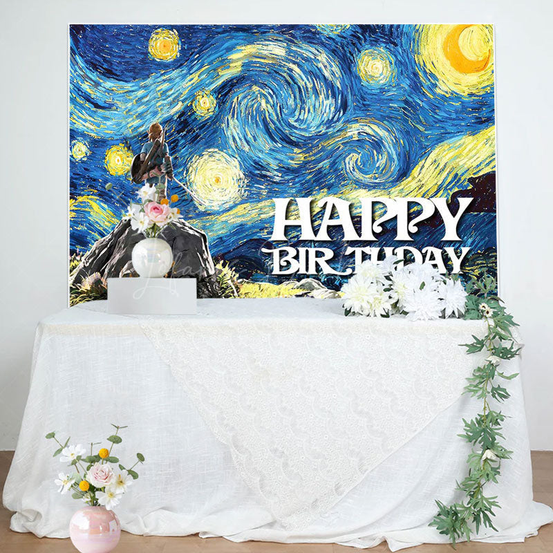 Lofaris Blue Starry Sky Oil Painting Game Birthday Backdrop