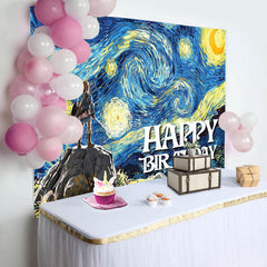 Lofaris Blue Starry Sky Oil Painting Game Birthday Backdrop