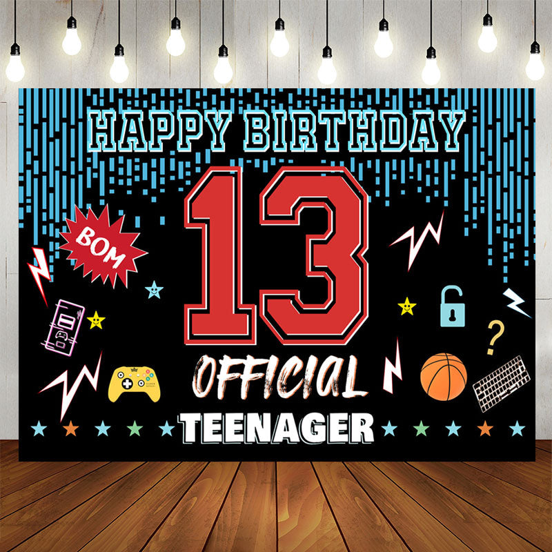 Lofaris Blue Strings Game Patterns Happy 13th Birthday Backdrop