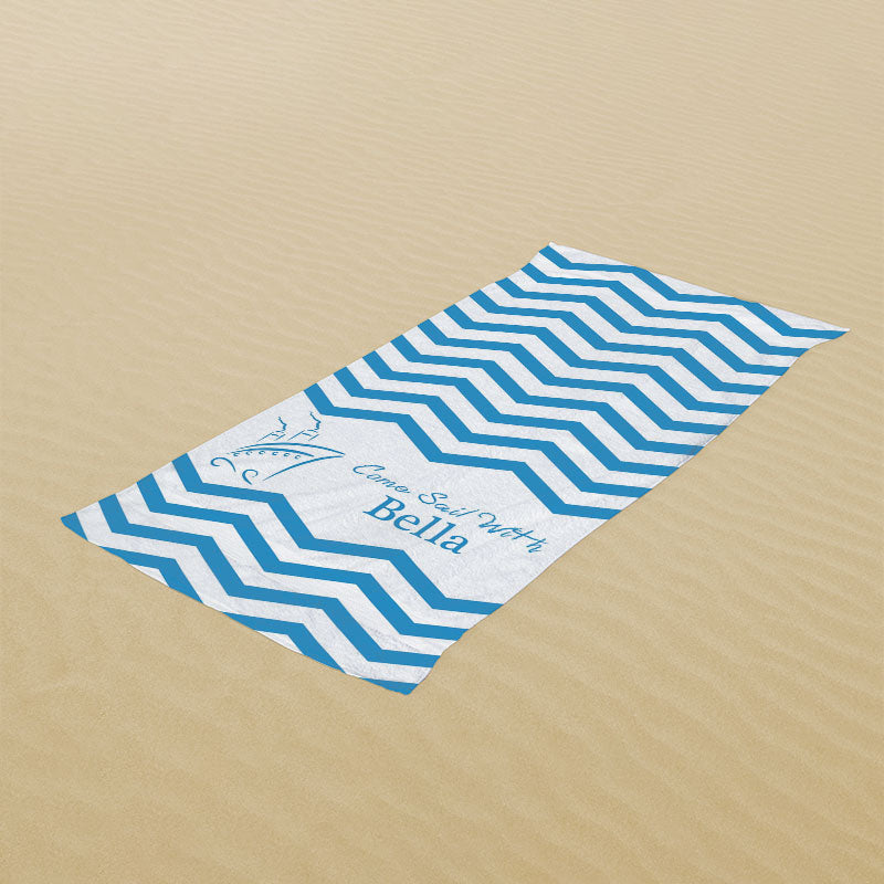 Lofaris Blue Stripe Surf Custom Name Beach Towel