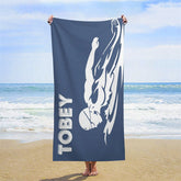 Lofaris Blue Swimmer Custom Name Beach Towel