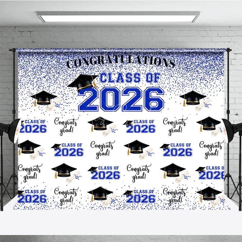 Lofaris Blue Theme 2026 Caps Congrats Grad Party Backdrop