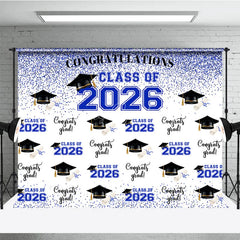Lofaris Blue Theme 2026 Caps Congrats Grad Party Backdrop