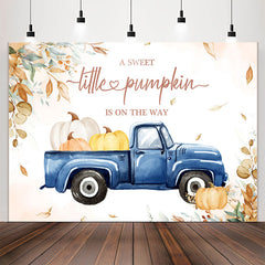 Lofaris Blue Truck Little Pumpkin Leaf Baby Shower Backdrop