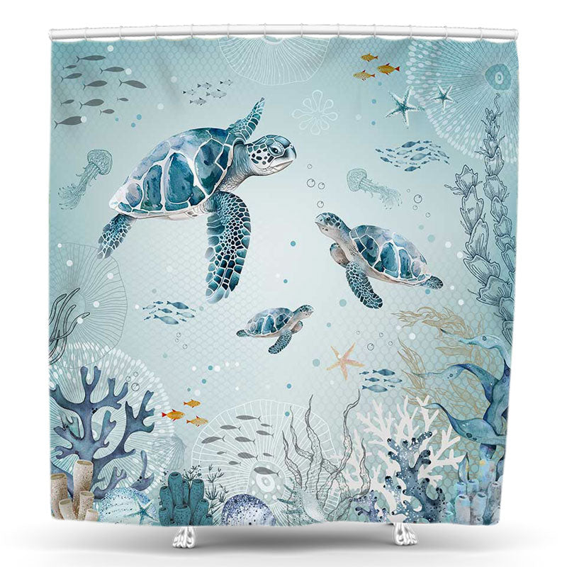 Lofaris Blue Undersea Grass Lives Turtle Shower Curtain