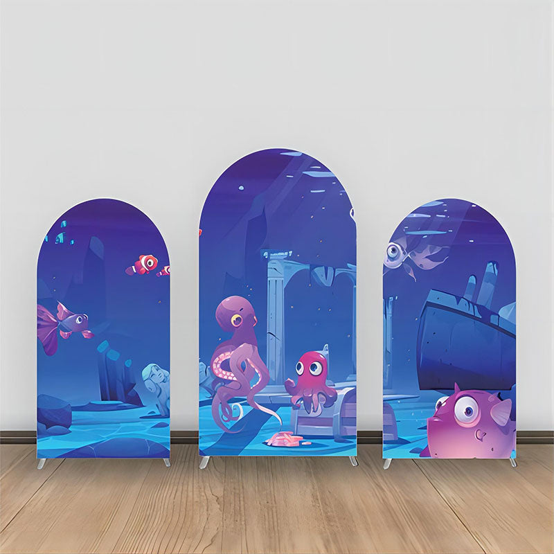 Lofaris Blue Underwater Cute Animals Ruins Arch Backdrop Kit