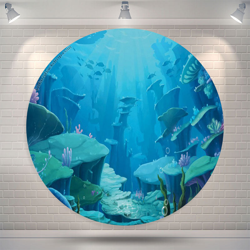 Lofaris Blue Underwater World Round Birthday Party Backdrop